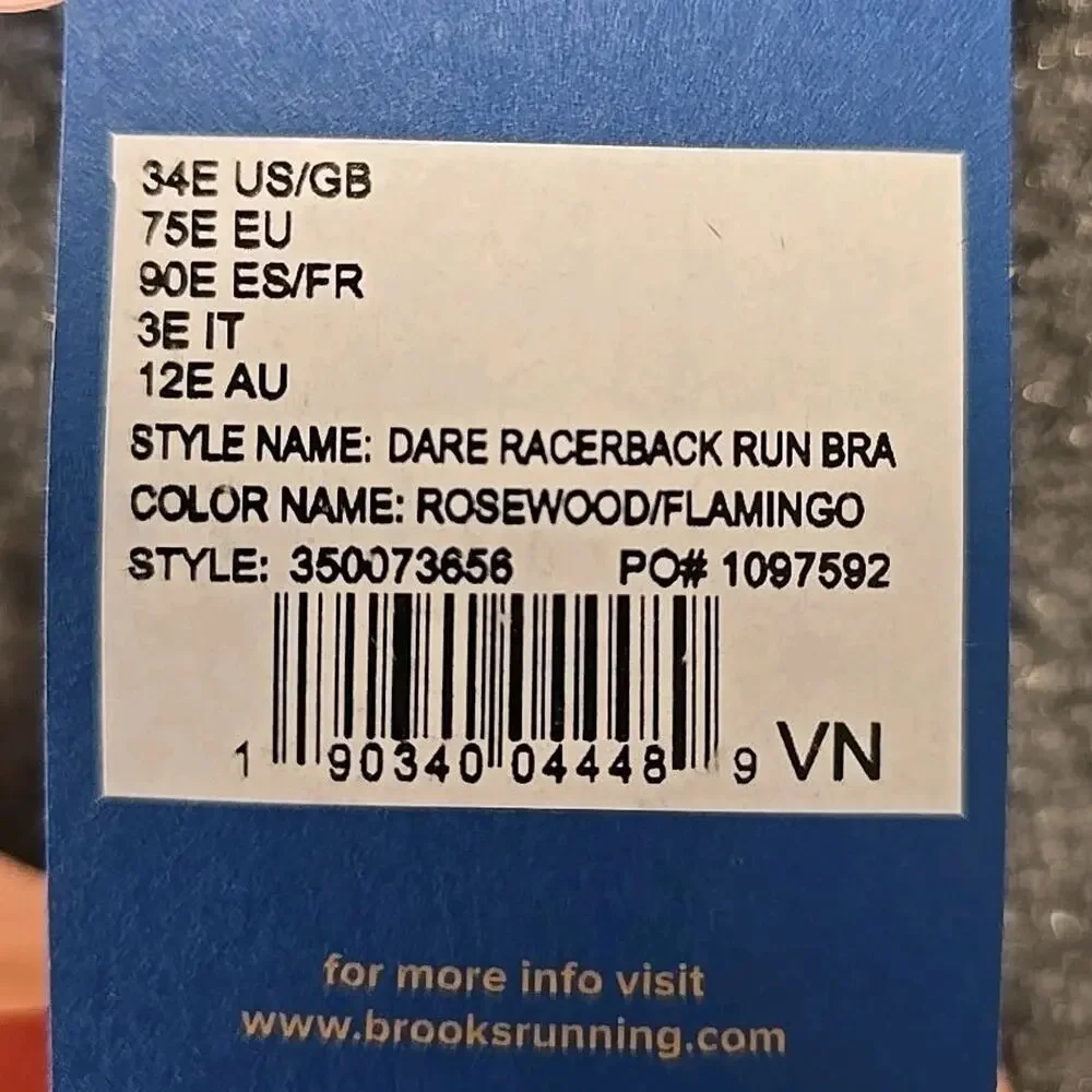Brooks Dare Racerback Run Bra High Impact Sports Rosewood Flamingo Gym 34E
